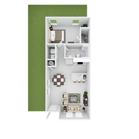 Floor plan for 1 bed, 1 bath, 716 sqft